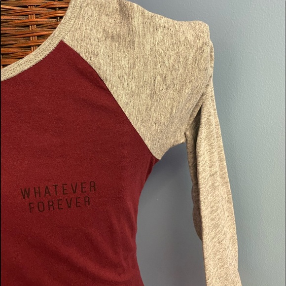 WHATEVER FOREVER Burgundy Baseball Tee 3-4 Sleeve Top - Picture 4 of 6
